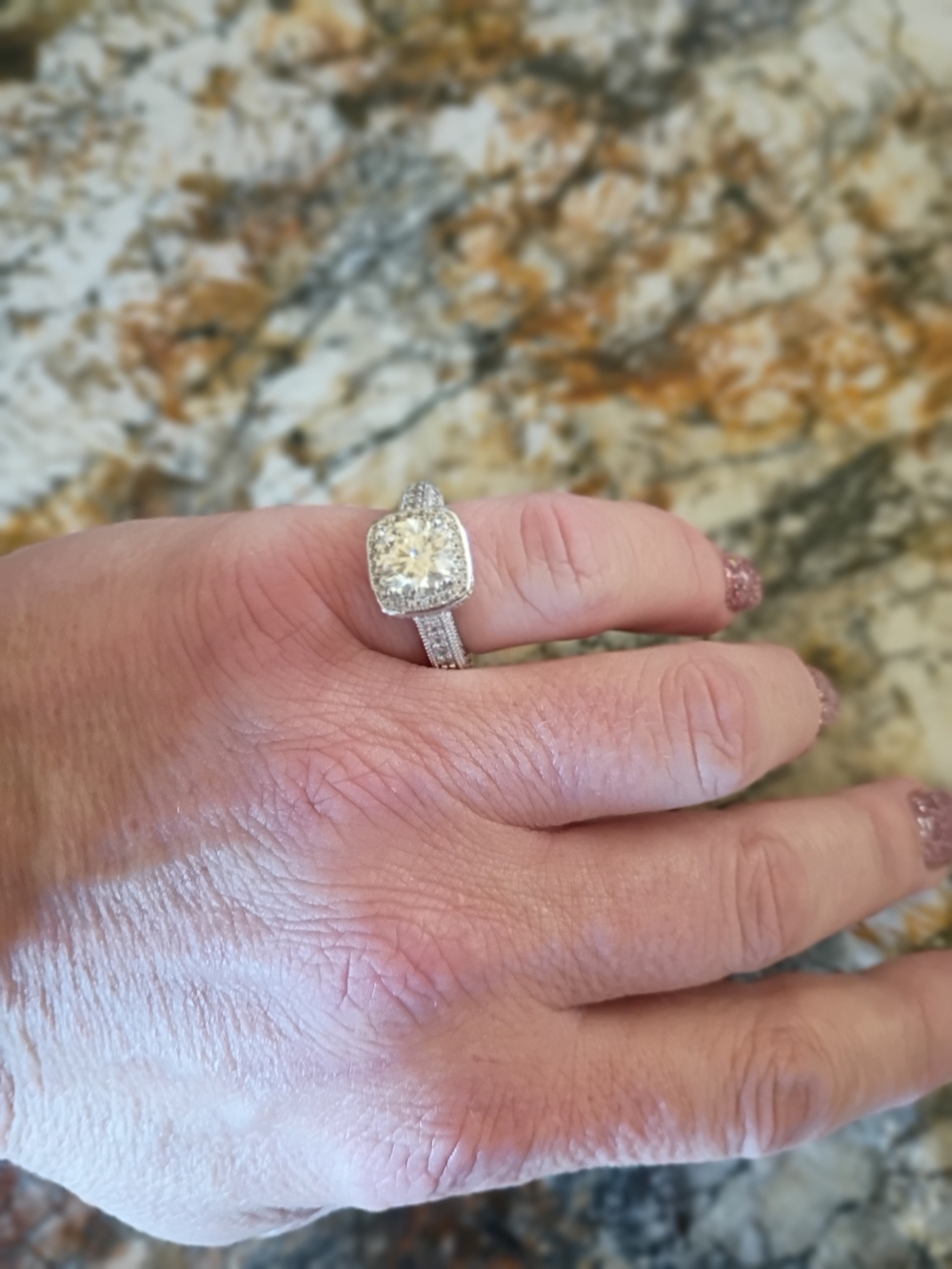 NWT 2 CT D Color Moissanite Cushion Halo Ring Size 6 GRA